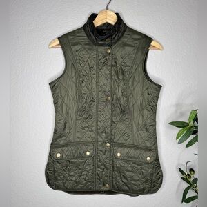 Barbour Olive Quilted Gilet Vest Fleece Lined Size US 4 UK 8 Country Equestrian